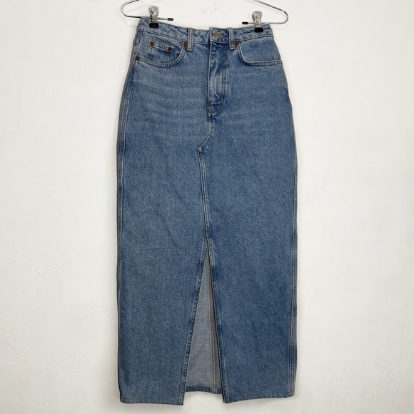 Mango MNG Jolie Denim Midi Maxi Skirt, Light Blue size XXS - Picture 2 of 10